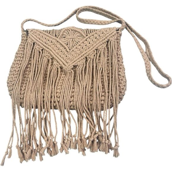 Handcrafted Tan Fringe Bag - Picture 1 of 5